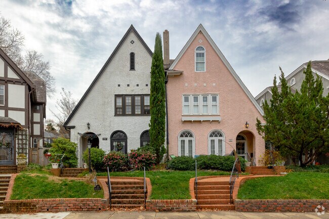 Unique Tudor homes compliment each other in the Byrd Park neighborhood.
