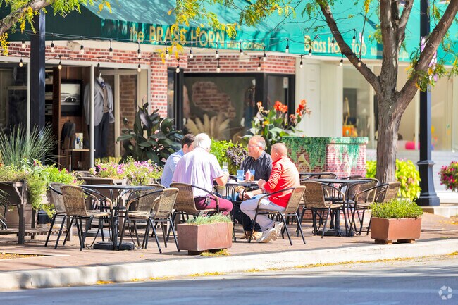 Relax at outdoor eateries like The Brass Horn, perfect for enjoying meals al fresco in Millikin.
