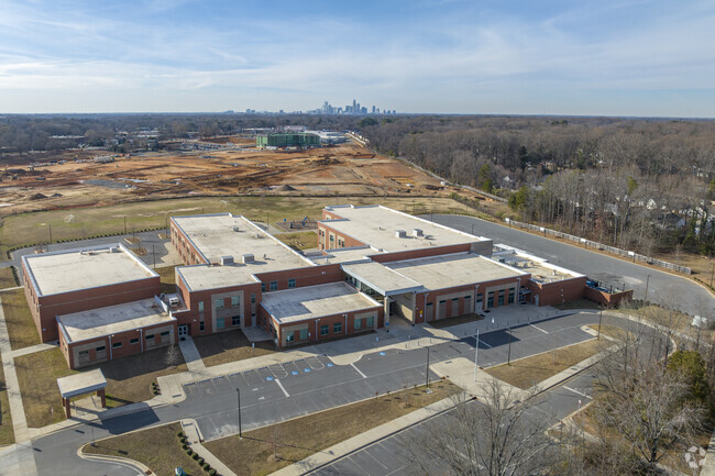 Aerial overview of Charlotte East Language Academy campus.