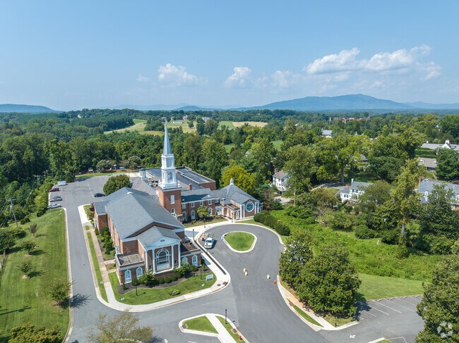 First Presbyterian Church, in Peakland has a beautiful backdrop.