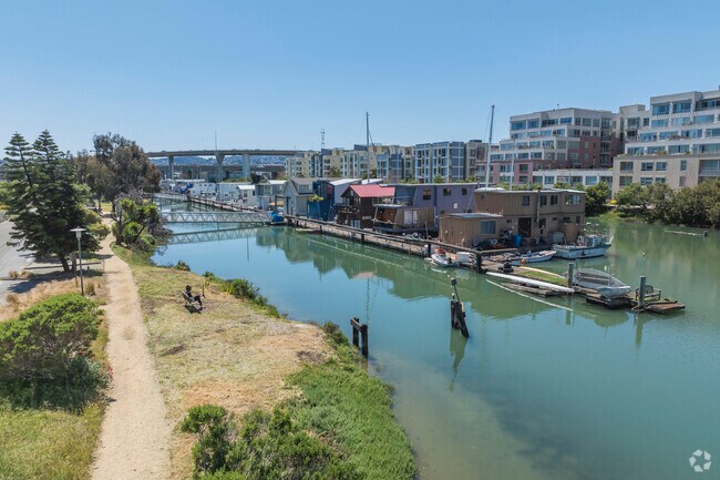 Mission Bay's Huffaker Park connects to the Mission Creek house boats.