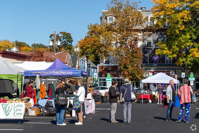 Residents gather and enjoy the fresh food at the Nyack Farmer's Market.
