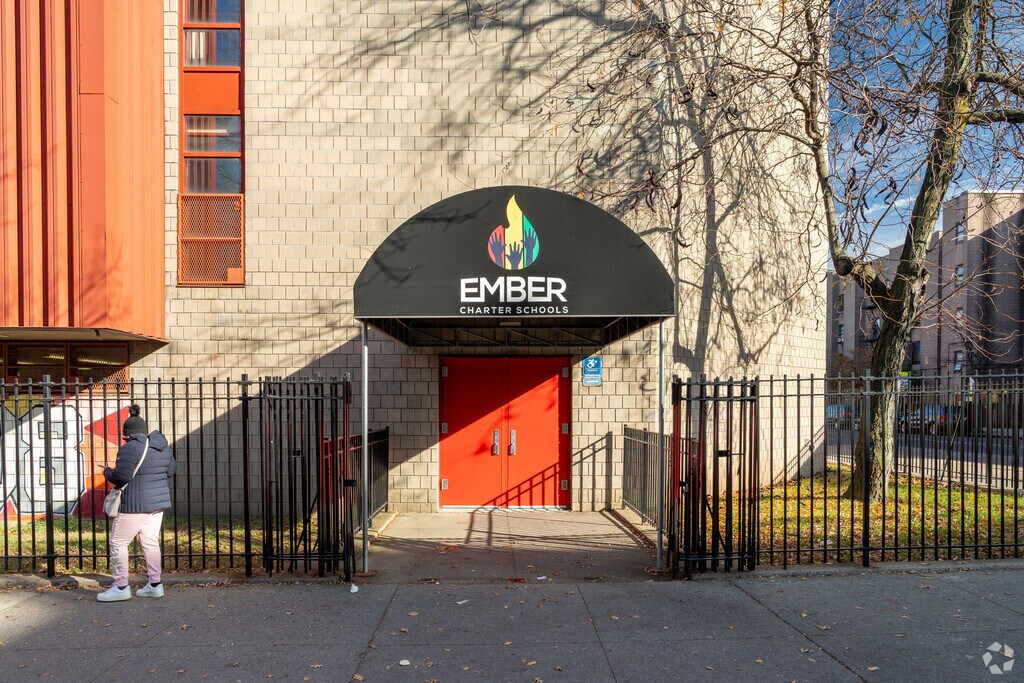 Entrance to Ember Charter School is located along Lewis Ave.