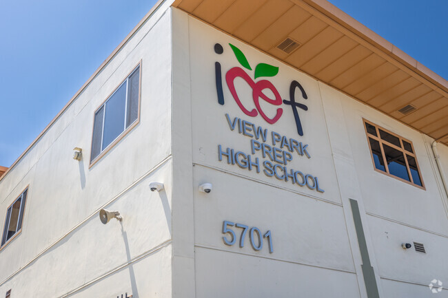 View Park High School's logo is proudly shown on the front of the building in Los Angeles, CA.