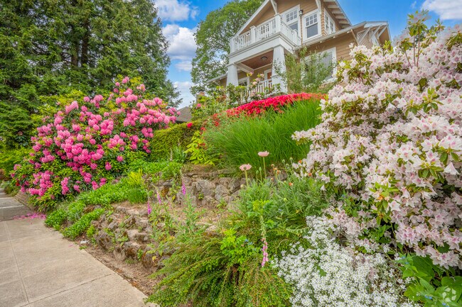 Many homes in Council Crest have spectacularly lush landscaping.