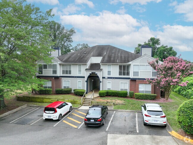 Here is an apartment community located in University City North, with parking spots in front.