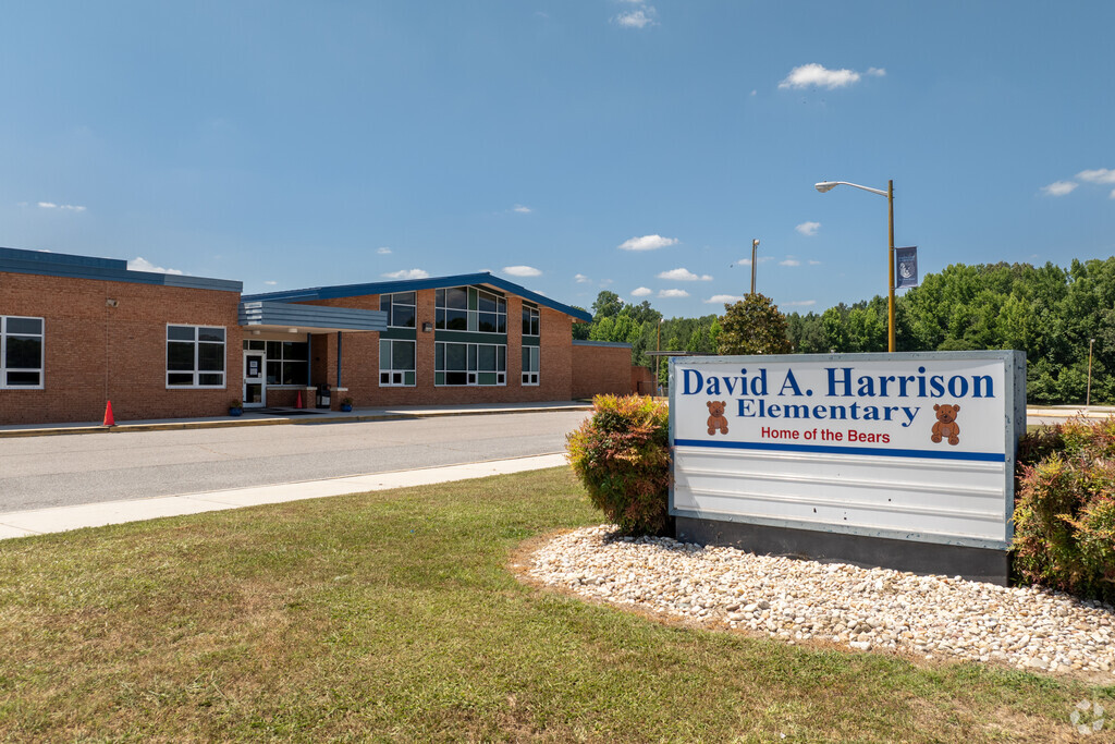 The entrance to David A. Harrison Elementary School.