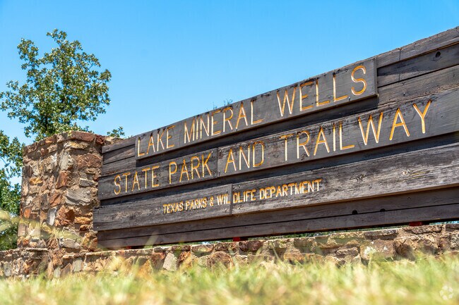 Lake Mineral Wells Park is popular for hiking trails, swimming, and fishing in Mineral Wells.