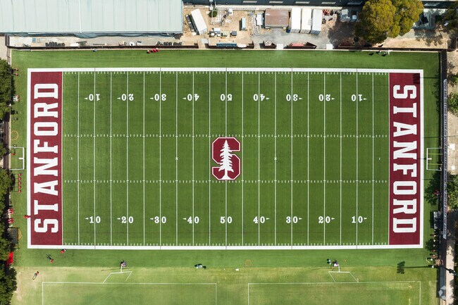 Siegel Field at Stanford University in University South is green with red and white accents.