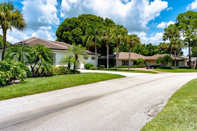 This row of Winter Beach homes has meticulous landscaping and many native palms.