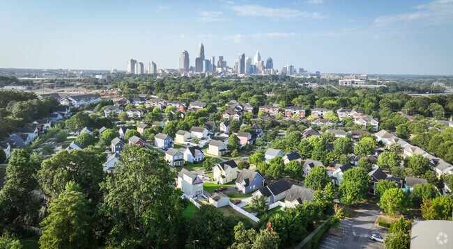 A view of the Charlotte skyline from Genesis Park