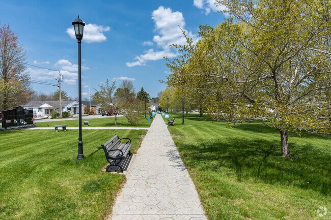Pathway in a small park along Meadow Road in Casco, Maine.