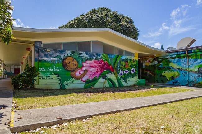 Colorful murals decorate the exterior of Ka'ewai Elementary School.