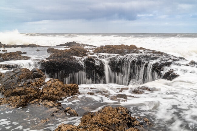 Thor's Well is a natural wonder just south of Waldport and attracts tourists throughout the year.