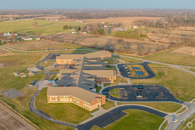 Aerial view of Keystone Middle School and surrounding farmland.
