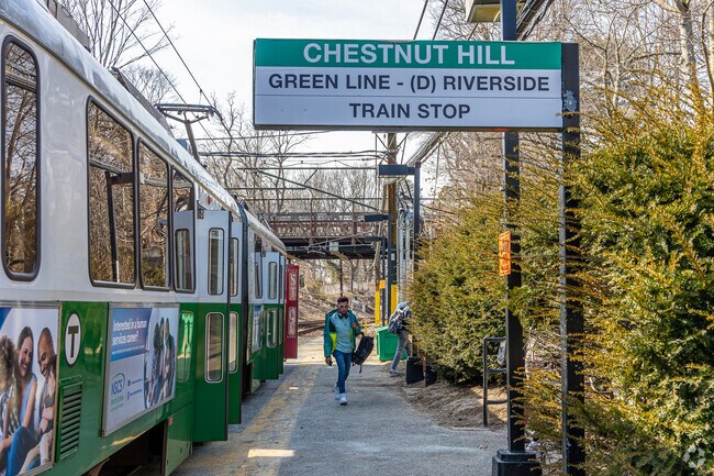 The closest train to Oak Hill is the Green Line at Chestnut Hill.