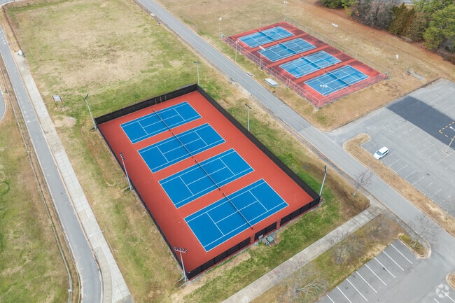 An aerial view of the sports fields at Hermitage High School.
