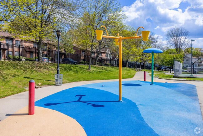 Kids can enjoy the splash pad at Donald Street Park in Roslyn Heights.
