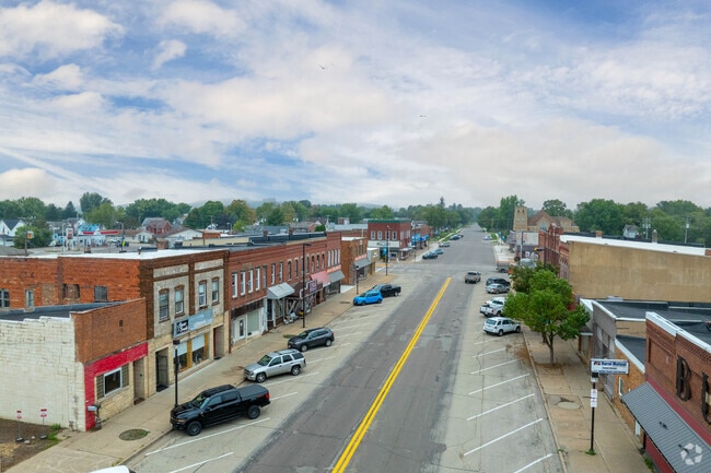 Shops line Main Street in downtown Mondovi’s business district.