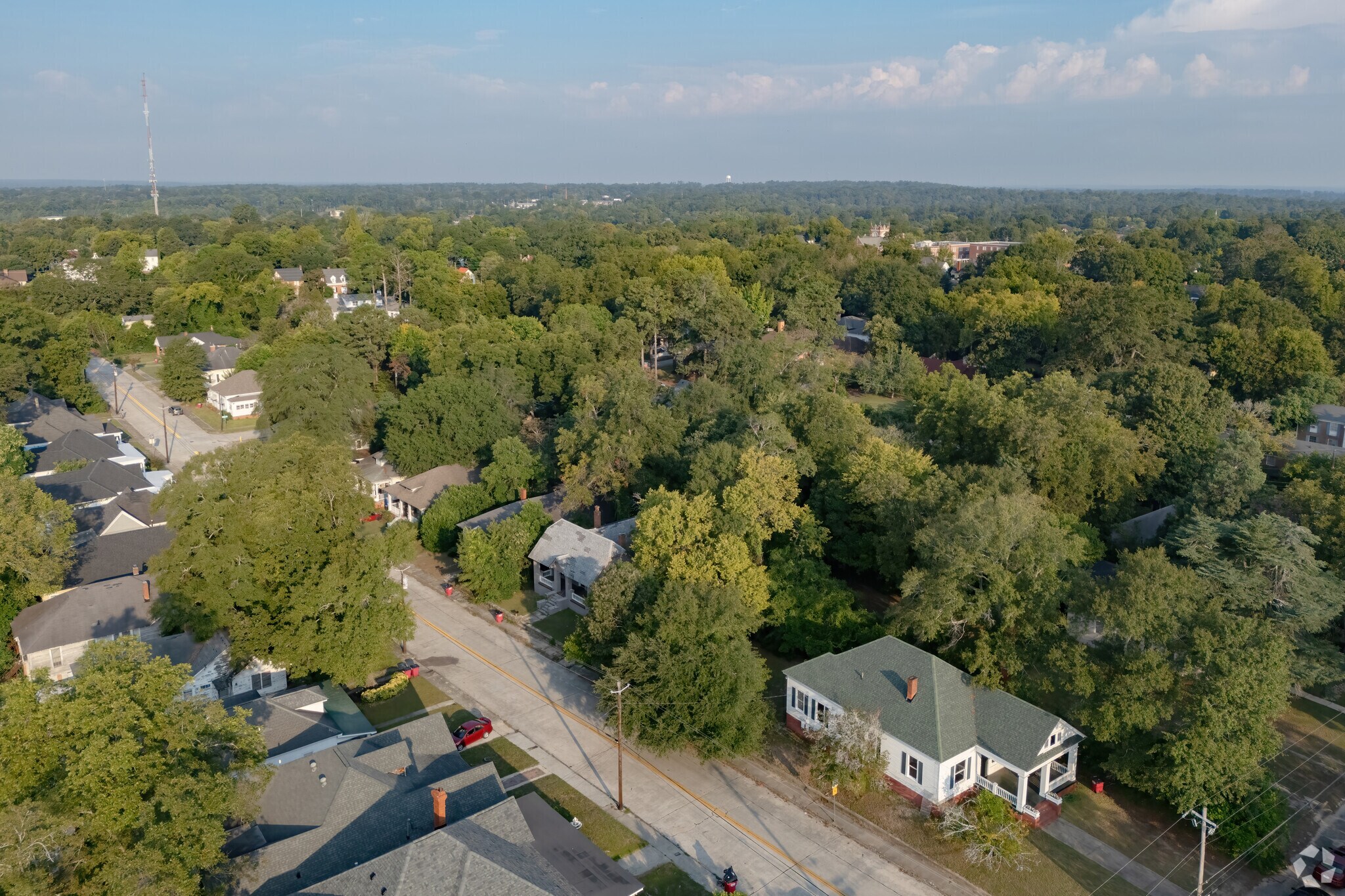 Looking over the Vineville Historic District a mix of historic and more modern homes is visible.