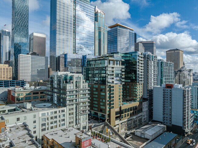 A mix of new condominiums and commercial buildings