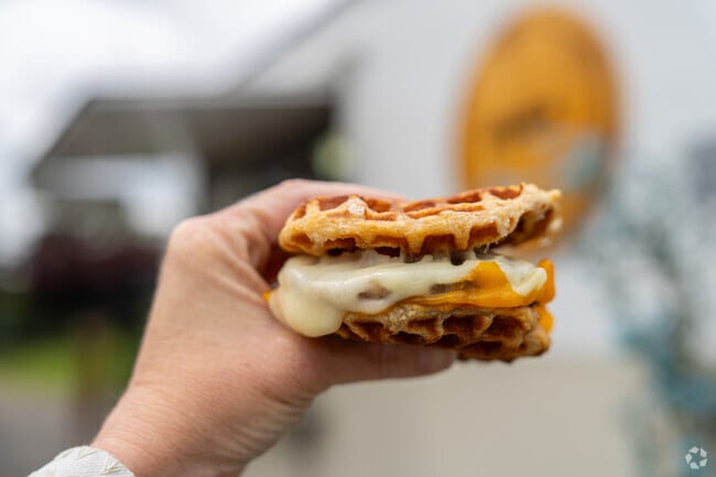 The waffle breakfast sandwich is a hit at Caples Waffles and Espresso.