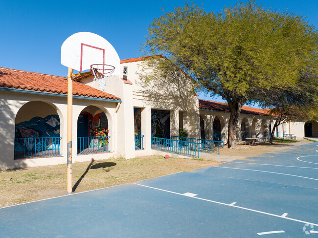 Students love playing on the basketball courts at Hollinger K-8