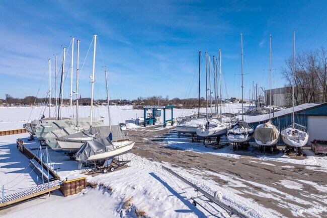 Boats are stored away in Marinette, waiting for the warm summer months.