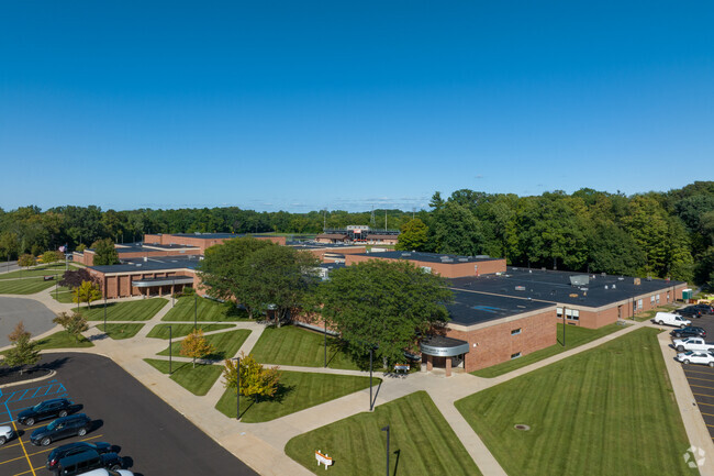 An aerial view of Clio Area High School in Clio.