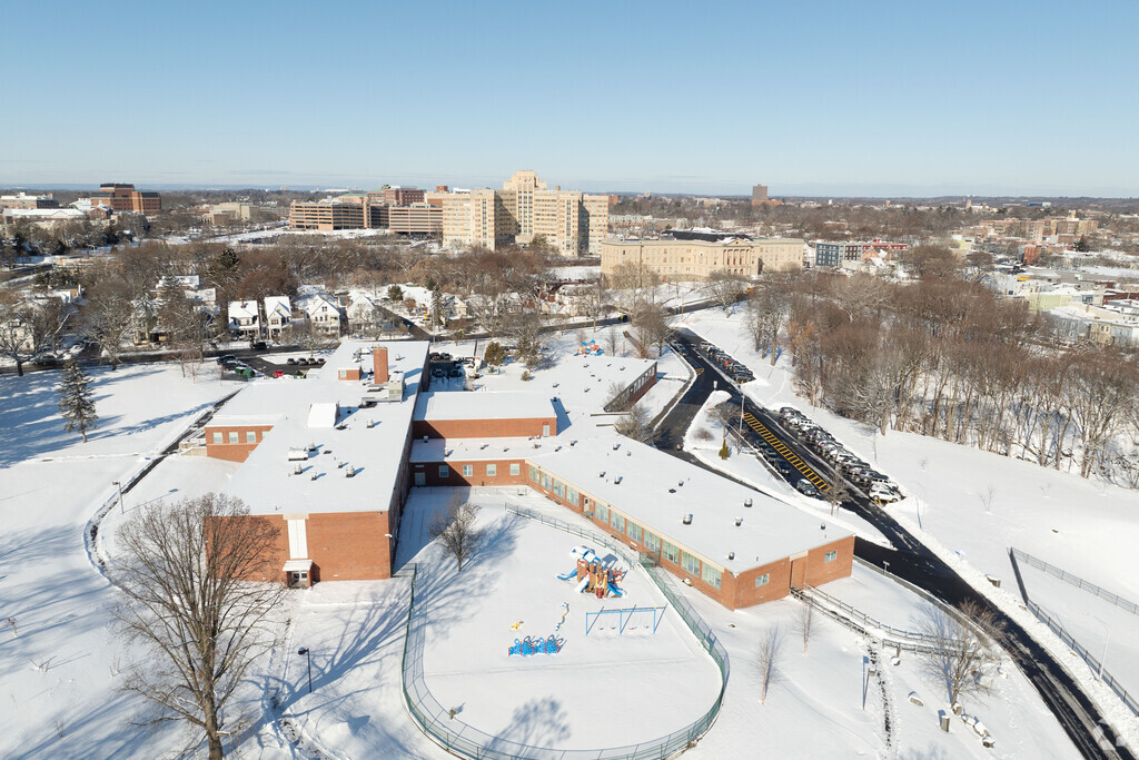 An aerial view of Thomas S O Brien Academy Of Science And Tech.