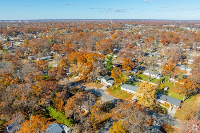 Tree‑lined neighborhood streets highlight Muskegon Township’s established feel.