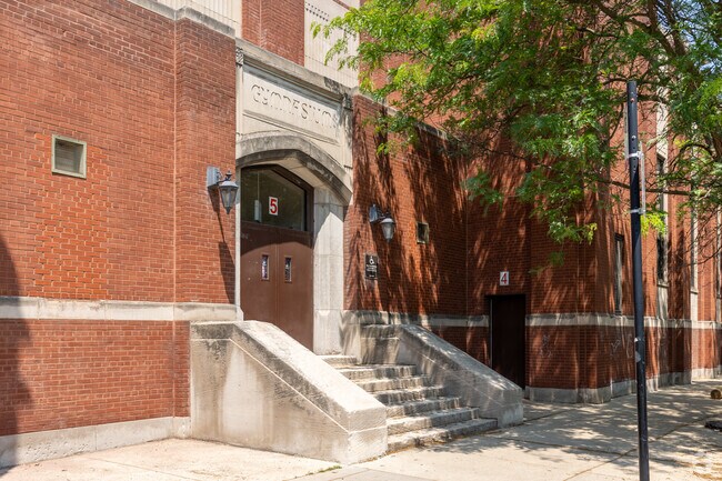 Gymnasium entrance from the street, Lincoln Elementary School, Chicago.