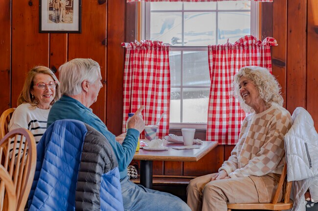 The dine-in area at Blackie's is a warm and cozy place to catch up with friends near Prospect.