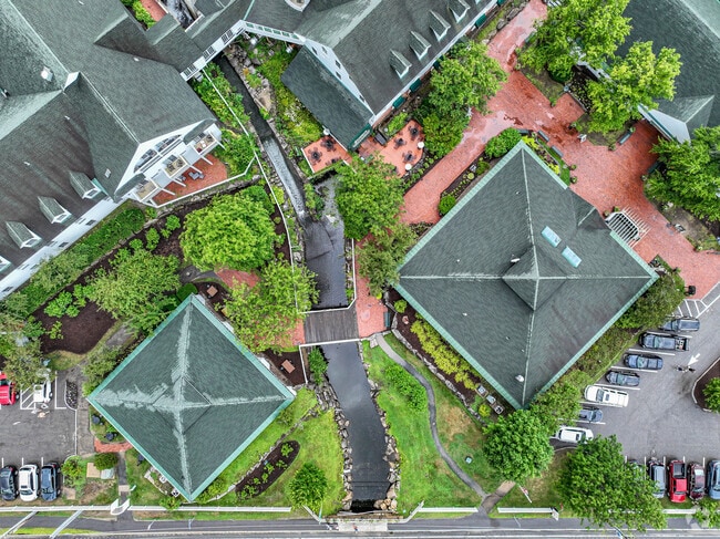Mill Falls Marketplace offers a peaceful walking path and many shops and dining options.
