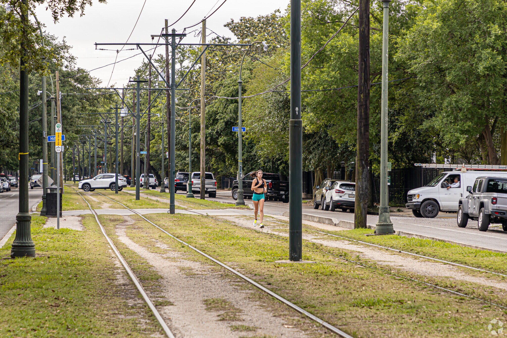 Many people use the St. Charles Ave Streetcar line for exercise in the Black Pearl neighborhood.