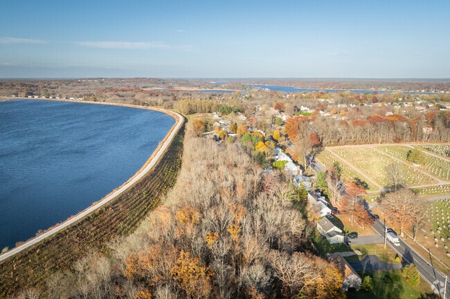 Enjoy an aerial view of Somerset Reservoir, showcasing its natural beauty in MA.