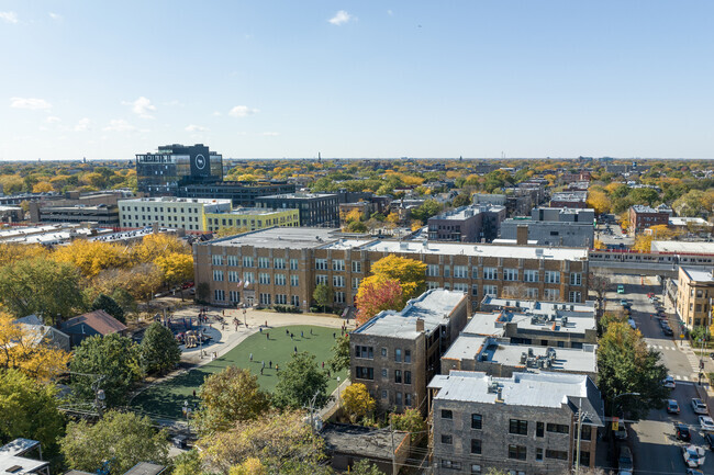 William C. Goudy Technology Academy sits on large urban lot in Chicagos Uptown area.