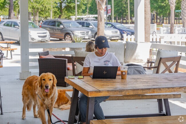 Relax on the patio with your dogs and enjoy a coffee at Brew Coffee in Hanahan.