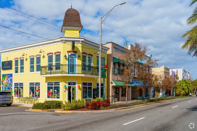 Cafes and retail line the Titusville streets, welcoming visitors to the Space Coast.
