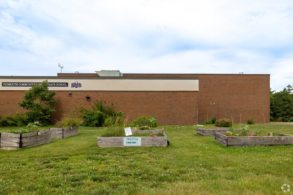 A student run garden at the entrance of Plymouth Community Intermediate School in Plymouth.