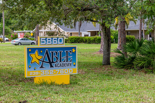 The Able Academy in Naples welcomes students with a sign at the entrance.
