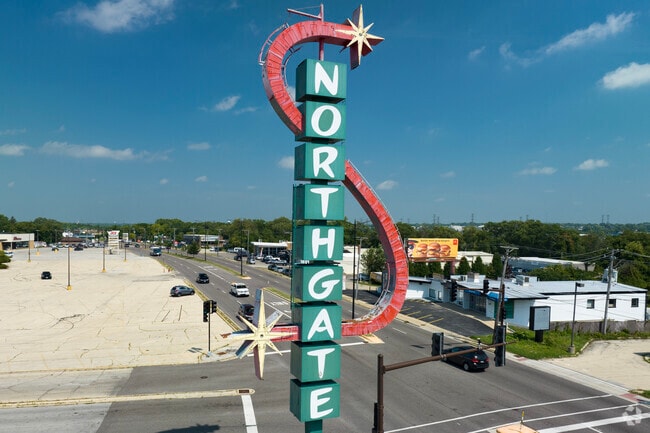 Mid-century signage marks the Northgate shopping center on the east edge of Edgelawn Randall.