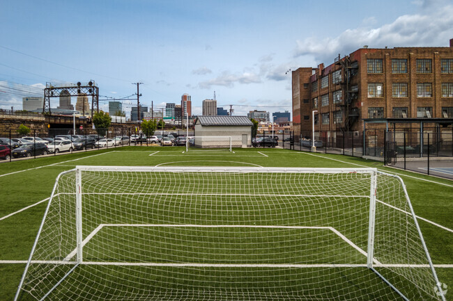 The turf soccer field at Oliver Street School, Newark, NJ.
