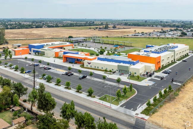 The entrance to Juan Felipe Herrera Elementary School in Fresno.