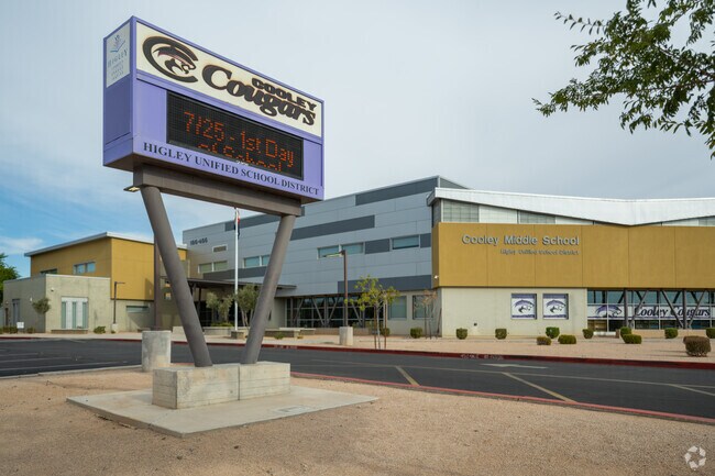 A large sign guides students into Cooley Middle School in Morrison Ranch.