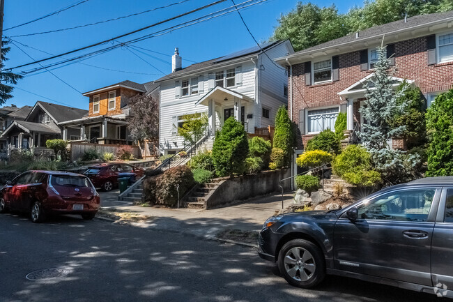 Many single-family homes in the Madrona neighborhood have multiple stories such as these ones.