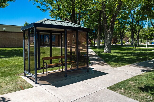 Hyrum’s bus stops offer protection from the elements.