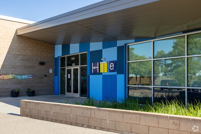 The colorful entrance to the High Tech Middle and Elementary School in Palomar Estates.