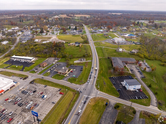 An overview of the Goshen area showing various businesses and residential areas.