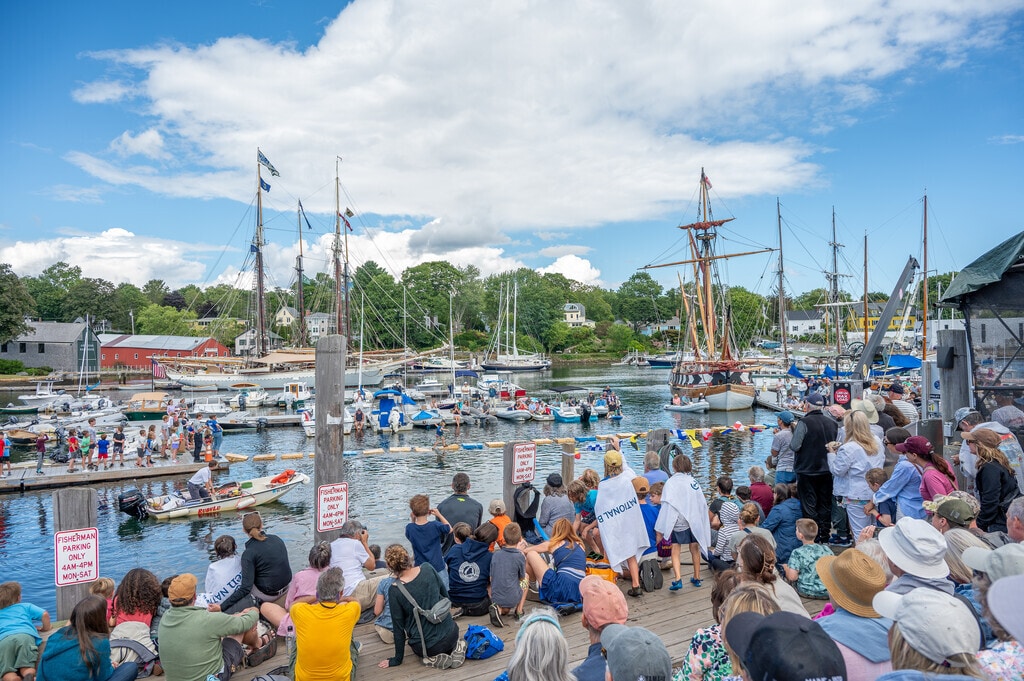 The lobster crate race is one of the highlights of the Camden Windjammer Festival.